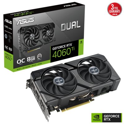 ASUS DUAL-RTX4060TI-O8G-EVO NVIDIA GEFORCE RTX 4060 TI-8G 8GB GDDR6 128bit 2595MHz OC HDMI 3xDP DLSS3 EKRAN KARTI